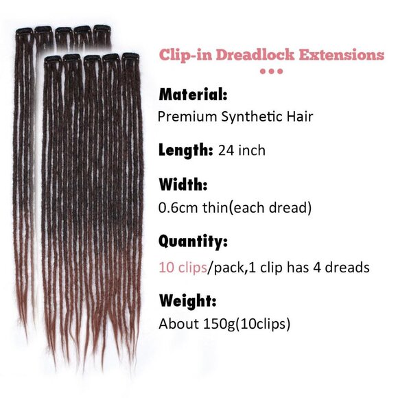 Clip in Dreadlock Hair Extensions Synthetic 24 Inch Natural Look Easy Install main image 7